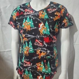 Rudolph the Red Nosed Reindeer Womens Scrub Size M Don’t Believe Me Just Watch